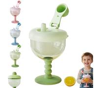 Generico Cute No-Spill Goblet Cup with Lid, Wine Sippy Cup, No Spill Plastic Wine Glass GobletCup - Easy-Grip Beverage Mug with Easy Measurement Marks for Travel (Green)