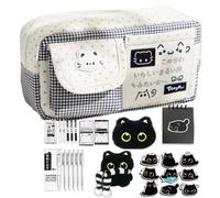 Generico Cute Pencil Pouch Canvas - Large Capacity Cat Stationery Case Set