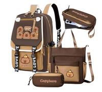 Generico Cute School Backpacks - Adorable Capybara Junior High School Girl Backpack,Breathable Children Bookbag With Messenger Bag And Pencil Case For Kids Teens Girls Boys
