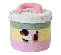 Generico Cute Small Storage Box - 7.48in Round Storage Basket | Cute Portable Cotton Rope Bin With Lid, Shelf Baskets For Kids Pet Yarn Craft Sewing Knitting Laundry Room Bedside Desktop Table