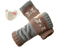 Generico Cute Women’S Knitted Cat Gloves, Knitted Fingerless Gloves for Women, with Cute Cat Embroidery, Warm Hands and Free Fingers,Color Splicing (D)