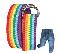 Generico D Ring Belts For Men - Canvas Rainbow Belt D Ring Design | Fabric Belt With Double Buckle For Pants Skirts Shirts Unisex Plain Webbing B́elt Christmas Favor