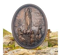 Generico da appendere alla Madonna di Fatima - Pannello in legno intagliato in rilievo, pezzo incorniciato con figura, scultura dimensionale da muro sacro, placca con accento spirituale 30x40