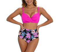 Generico da Bagno Due Pezzi con Top Tankini E Slip A Vita Alta con Stampa Floreale