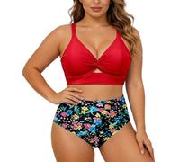 Generico da Bagno Due Pezzi per Taglie Forti con Top a Ferretto e Slip a Vita Alta