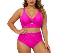 Generico da Bagno Due Pezzi per Taglie Forti con Top a Ferretto e Slip a Vita Alta