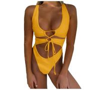 Generico da Bagno Intero da Donna in Rete, da Bagno Bikini Imbottito Push-up, Allenamento, Costumi da Bagno Atletici, Costumi da Bagno Sportivi con Canotta arricciata, Costumi da Bagno (Yellow, L)