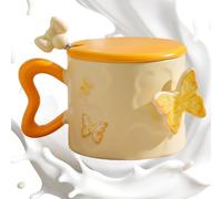 Generico Da Caffè Farfalla | 350ml Tazze In Ceramica Decorative,Con Manico e Coperchio per Tavola - Perfetta Per Donne Amiche Cucina Natale Compleanno E Regalo