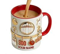 Generico da Caffè - Isolante per Bowling 350 ml - in Ceramica con Motivo in Rilievo - Ideale per Casa, per Tè, Cioccolata, Latte, Succo, Appassionati di Bowling, Ragazzi e Fan