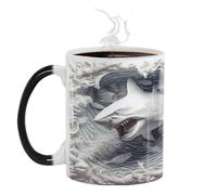 Generico Da Caffè Shark - Che Cambia Calore | Tazze Da Caffè Che Cambiano Calore, Design In Ceramica Termosensibile Con Rivelazione Del Riscaldamento Da 350 Ml, Bicchieri Innovativi, Recipiente Per