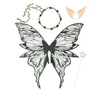 Generico Da Fata Per Bambine,Completo Costume da Angelo con Diadema Floreale, Bacchetta e Orecchie - Accessori Per Feste Di Compleanno Matrimonio Cosplay Ruolo Principessa