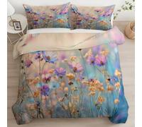 Generico Da Sogno Copripiumino 200 x 200 cm Morbida Microfibra Parure Copripiumino, Pianta Fiori Selvatici Margherite Stampa Colore Caldo di Biancheria da Letto per Giovani e Adulti con due Federe