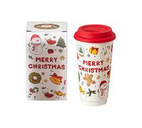 Generico da sorso - natalizia in ceramica per regali stagionali | Design riutilizzabile da 580 ml con coperchio da viaggio, di stampa allegri e struttura che trattiene il calore per do
