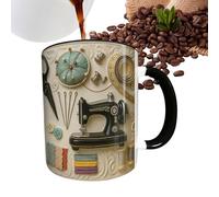 Generico Da Tè - Con Design A Tema Cucito Da 300 Ml, Bicchieri In Ceramica A Tema Cucito | Portabevande In Ceramica Per Latte | Design Creativo Del Modello Fognario Per L'opzione Regalo Con Accesso