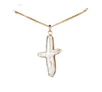 Generico Dainty Baroque perle Croix pendentif collier, bijoux de perles d'eau douce pour les femmes, collier de déclaration à la mode