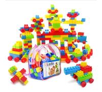 Generico Damit_ Zaino Costruzioni Unisex Bambino Bambina 130 Pezzi Blocchi da Assemblare Puzzle Building Blocks Grandi Giocattolo Giochi Educativi Prima Infanzia 3 4 5 6 anni School Bag Plastica