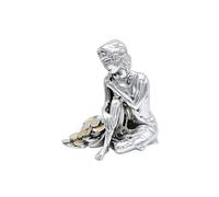 Generico Dea Bendata Statuetta Decorativa in Resina, 17x12x18 cm, Argento con Dettagli Dorati