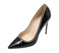 Generico Décolleté Donna Nere Lucide, Strass E Tacco A Spillo | Scarpe Eleganti Con Texture In Rilievo E Interno Liscio; Tacchi Per Ufficio, Cena, Matrimonio, Ricevimento E Serata