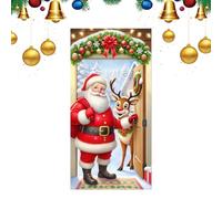 Generico Décorations Originales - Housse De Porte Noël avec Renne & Père Noël, Grande Bannière Décorative 90x180 Cm | Couvre-Porte intérieur/Extérieur pour Salon, Cuisine, Bureau, Événements Festifs