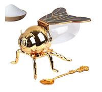 Generico Decorative Bee Shaped Honey Jar - Honey Pot With Spoon, Seasoning Container | Syrup Dispenser, Crystal Condiment Jar, Kitchen Accessory For Breakfast, Syrups, Condiments, Oil, Kitchen Decor