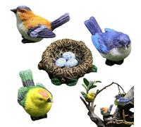 Generico Decorative Birds - Realistic Resin Bird Figurines Set | Cute Mini Bird Nest Decor for Home, Bedroom, Living Room, Office, Garden, Yard, Patio, Landscape