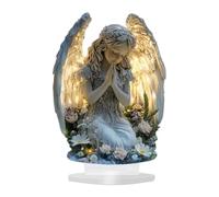 Generico Decorazione con angelo in preghiera, angelo custode 2D con luce, statua impermeabile di ragazza devota, cartello da tavolo con angeli di Natale per giardino, cimitero, cortile, ufficio, casa