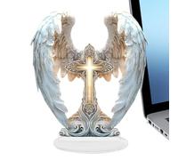 Generico Decorazione con croce con d'angelo - Stile Boho 2D acrilico 21x19 cm｜ornamento festivo da scrivania per ufficio, soggiorno, camera da, sala di preghiera, libreria della chiesa, accento di an