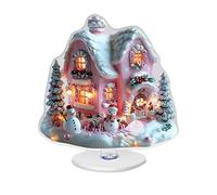 Genérico Decorazione della tavola natalizia - casa della neve acrilica 2D, ruota panoramica, centrotavola natalizia stagionale, accessorio base girevole | Elegante design acrilico natalizio che