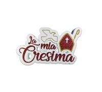Generico Decorazione per Cresima, Scritta La Mia Cresima in Polistirolo con Colomba Bianca e Mitra Rossa Glitterata, 42x25 cm