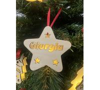 Generico Decorazioni Natalizia per casa, Luce LED, Palla di Natale Personalizzata, per Albero di Natale in Legno Naturale e Luce LED Modello Stella