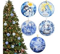 Generico Decorazioni Natalizie Religiose - Pendente Blu Della Natività 2D In Acrilico 5 Pezzi | Decorazioni di Natale a Doppia Faccia - Per Casa Vacanze Chiesa Festa Bambini Uomini Donne