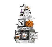 Generico Decorazioni per Vassoio a Livello di Halloween - Setup di tavolino Fantasma, di Decorazione in Legno | Pacchetto per Le Vacanze a Strati Artigianali, Ottimo per Il Mantello da Cucina Haun