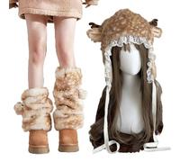 Generico Deer Print Leg Warmers, Brown Furry Deer Print Leg Warmers Fur, Animal Prints Deers Prints Clothe with Bow (Mix)