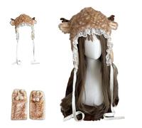 Generico Deer Print Leg Warmers, Brown Furry Deer Print Leg Warmers Fur, Animal Prints Deers Prints Clothe with Bow (Hat)