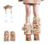 Generico Deer Print Leg Warmers, Brown Furry Deer Print Leg Warmers Fur, Animal Prints Deers Prints Clothe with Bow (Legwarmers)