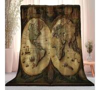 Generico Del Vecchio Mondo Mappe Punti Di Riferimento Coperta Di Flanella, Super Morbida Leggera Accogliente Decorativa - Antico Coperte Per Letto Divano Viaggio Campeggio 130 x 150 cm