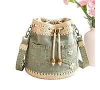 Generico Denim Bags Drawstring Daisy Embroidery Retro Boho