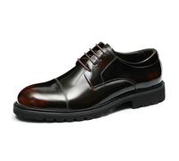 Generico Derbys a Punta Tonda Suola Spessa Comoda da Uomo Scarpa da Abito Eleganti Affari Scarpe Basse Stringate Formali in Vera Pelle,caffè,45