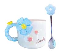Generico Design Floreale 3D Rosa Da 500 Ml - Da Caffè Floreale, Simpatica Da Caffè In Ceramica Con Cucchiaio | Bicchieri Di Grande Capacità Per Il Bar Del Giardino Di Casa | Accessorio Da Cucina Pe