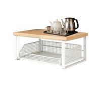 Generico Desktop Storage Rack | Wood + Metal 37×26×18cm Microwave Counter Organizer with Pull-out Adjustable Basket Coffee Machine Stand Toaster Shelf Tea Snack Organizer Heavy Duty Space Saving
