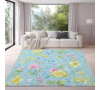 Generico Dessiné à la main Tappeti Luminoso Carino Floreale Tappeto a Pelo Corto Anti-perdita per Soggiorno Camera da Letto Blu Tappeti per Interni Tappeto Antiscivolo 90 x 150 cm