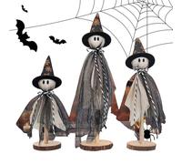 Generico di Figurine Rustiche dello Spirito di Halloween - Gruppo di Sculture di Fantasmi in Legno con Deliziose Forme di Personaggi Amichevoli, Accento della Casa Autunnale con Un'accogliente ATM