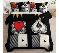 Generico Di Gioco Set Copripiumino 3 Pezzi 150 x 200 cm Regina E Re Di Poker Copripiumone in Microfibra Morbida con Chiusura Lampo, Nero Traspirante Biancheria da Letto per Adulti e Bambini