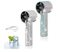 Generico Diamond Portable Fan, Full Diamond Luxury Craftsmanship Portable Handheld Turbo Fan, Rechargeable Quiet Desk with LED Light, Compact Personal Cooling for Travel/Camping/Outdoor,Home (Mix)