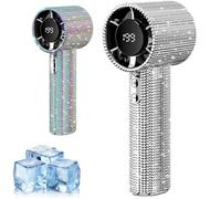 Generico Diamond Portable Fan, Mini Handheld Fan Rechargeable Quiet Desk, 199-Speed PortableUSB Rechargeable Pocket Fans, LED Display for Home and Outdoor (Purple+Silver)