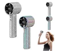 Generico Diamond Portable Fan, Operated Mini Small Pocket Mini Fan, With Digital Display Usb Face Small Fans, for Travel/Outdoor/Vacation/Beach/Outdoor Activities (Silver*Color)