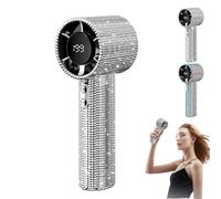 Generico Diamond Portable Fan, Operated Mini Small Pocket Mini Fan, With Digital Display Usb Face Small Fans, for Travel/Outdoor/Vacation/Beach/Outdoor Activities (Silver)