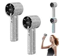 Generico Diamond Portable Fan, Operated Mini Small Pocket Mini Fan, With Digital Display Usb Face Small Fans, for Travel/Outdoor/Vacation/Beach/Outdoor Activities (2-PCS Silver)