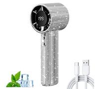 Generico Diamond Portable Fan, Portable Handheld Turbo Fan - Fashion Full Diamond, 1800mAh Rechargeable Quiet Desk with LED Light, Mini Handheld Fans for Women Girls (White Diamond 1 pcs)
