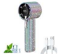 Generico Diamond Portable Fan, Portable Handheld Turbo Fan - Fashion Full Diamond, 1800mAh Rechargeable Quiet Desk with LED Light, Mini Handheld Fans for Women Girls (Colored Diamond 1 pcs)